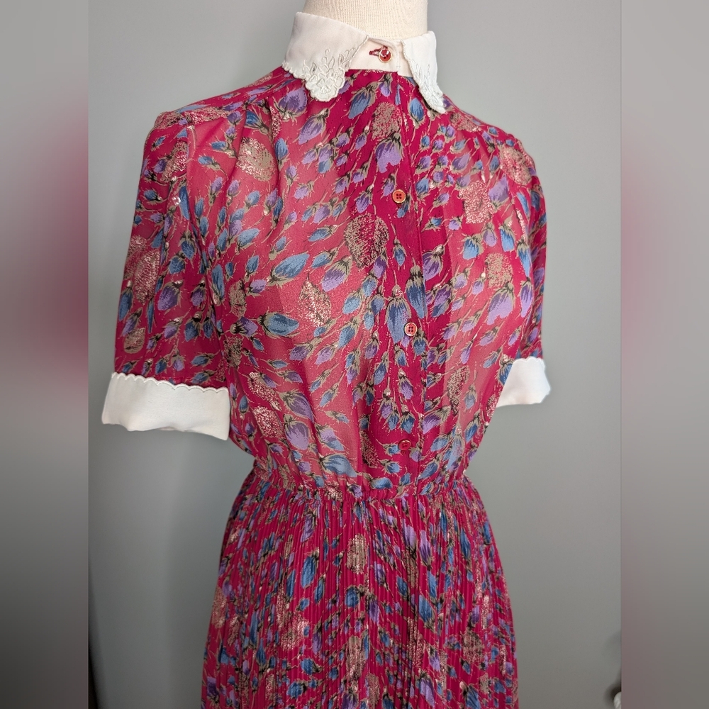 Floral Pink Dress with White Accents